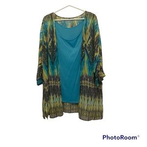 NY Collection Sheer Open Front blouse built in Cami 3X